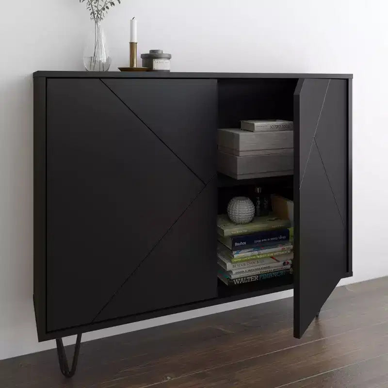 Armoire de rangement étroite à 2 portes, MDF finition mélaminée, 2 étagères, 99 cm l x 82,5 cm H