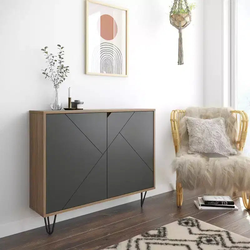Armoire de rangement étroite à 2 portes, MDF finition mélaminée, 2 étagères, 99 cm l x 82,5 cm H
