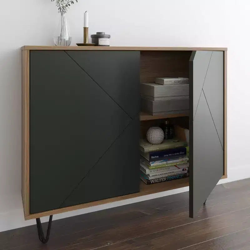 Armoire de rangement étroite à 2 portes, MDF finition mélaminée, 2 étagères, 99 cm l x 82,5 cm H
