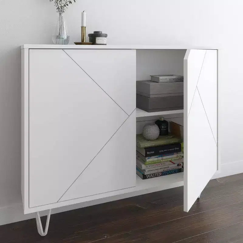 Armoire de rangement étroite à 2 portes, MDF finition mélaminée, 2 étagères, 99 cm l x 82,5 cm H