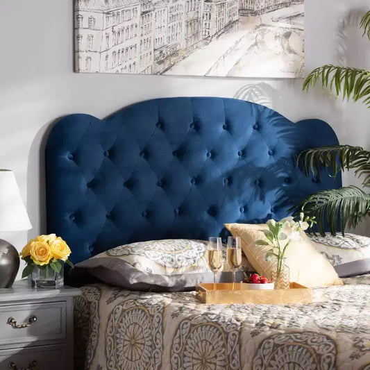 Tête de lit capitonnée en tissu velours Clovis, taille Queen, à fixer sur le cadre de lit, rembourrage polyester